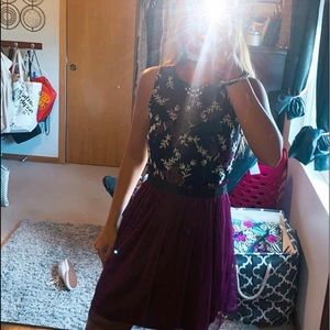 Purple and black flowered formal dress